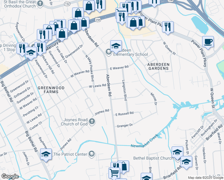 map of restaurants, bars, coffee shops, grocery stores, and more near in Hampton