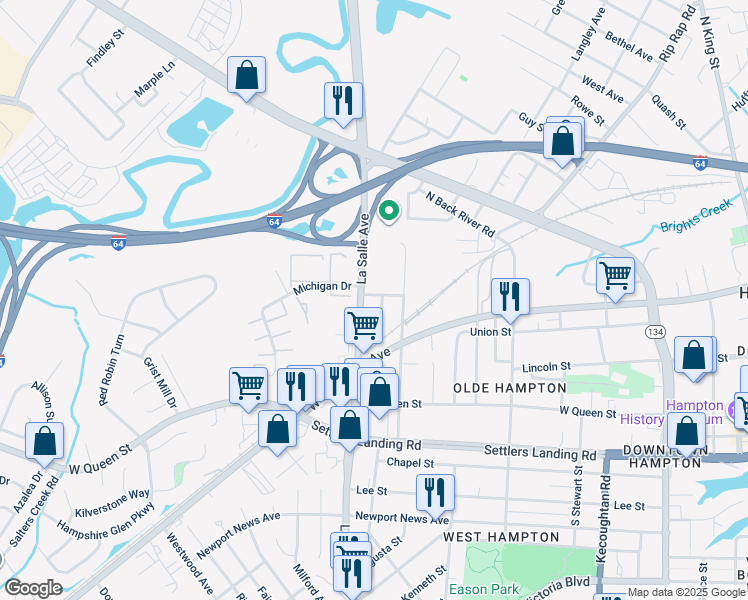map of restaurants, bars, coffee shops, grocery stores, and more near 216 Parkdale Avenue in Hampton