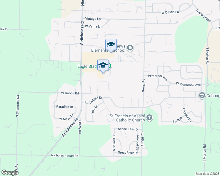 map of restaurants, bars, coffee shops, grocery stores, and more near 1227 Bluegrass Road in Nixa