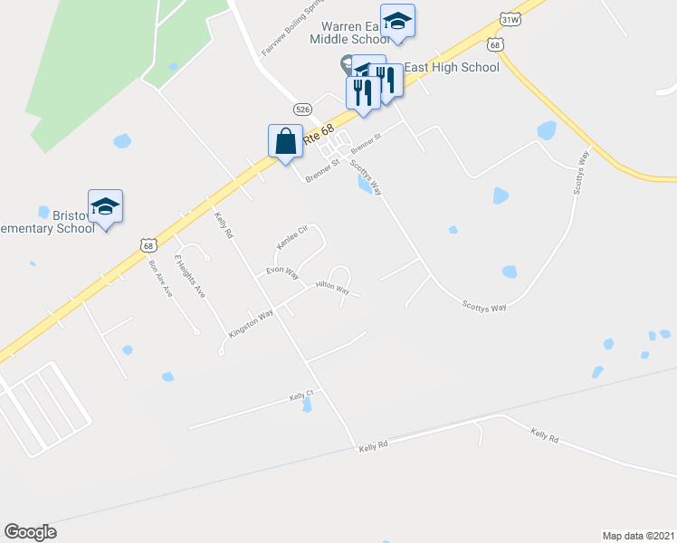 map of restaurants, bars, coffee shops, grocery stores, and more near 230 Kattawar Circle in Bowling Green