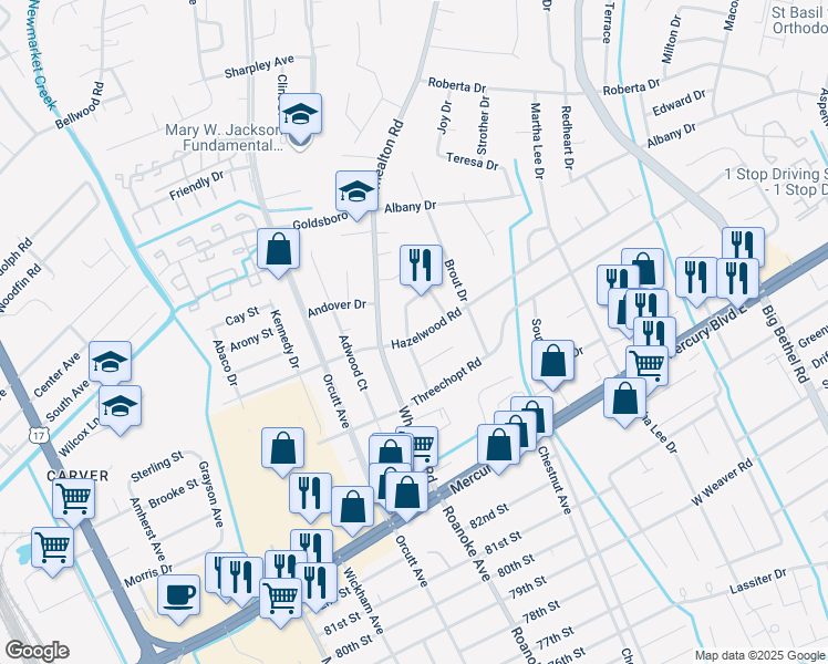 map of restaurants, bars, coffee shops, grocery stores, and more near 370 Nassau Place in Hampton