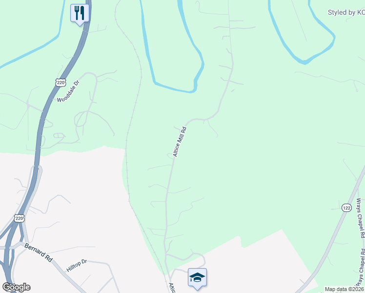 map of restaurants, bars, coffee shops, grocery stores, and more near 1073 Altice Mill Road in Rocky Mount