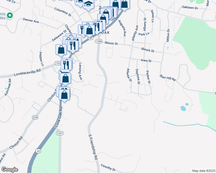 map of restaurants, bars, coffee shops, grocery stores, and more near 334-340 South Friendship Road in Paducah