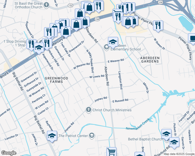 map of restaurants, bars, coffee shops, grocery stores, and more near 12 West Lewis Road in Hampton