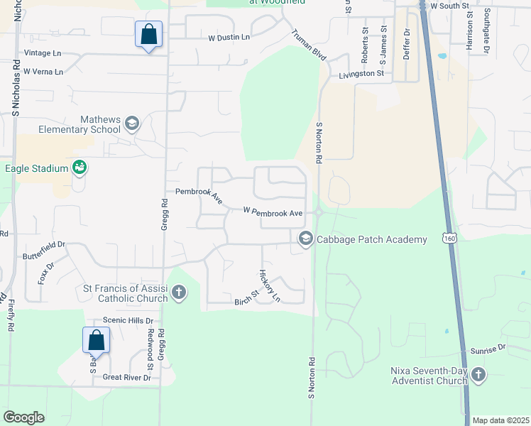 map of restaurants, bars, coffee shops, grocery stores, and more near 887 West Pembrook Avenue in Nixa