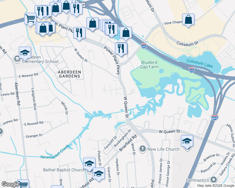 map of restaurants, bars, coffee shops, grocery stores, and more near 1625 Power Plant Parkway in Hampton