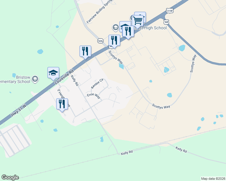 map of restaurants, bars, coffee shops, grocery stores, and more near 230-260 Kattawar Circle in Bowling Green