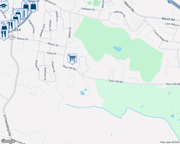 map of restaurants, bars, coffee shops, grocery stores, and more near 225 Wildcat Trace in Paducah