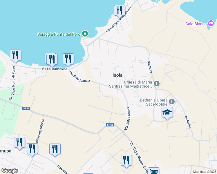 map of restaurants, bars, coffee shops, grocery stores, and more near 32 Via delle Fornaci in Isola