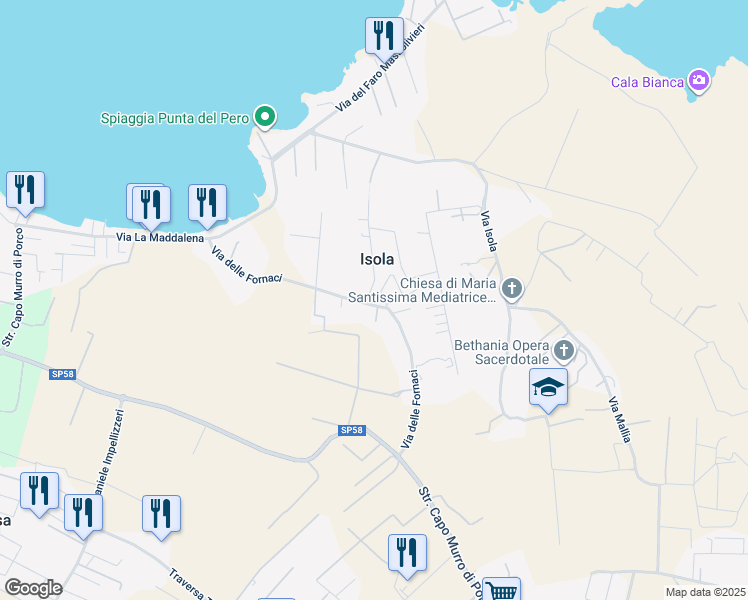 map of restaurants, bars, coffee shops, grocery stores, and more near 37 Via Giuseppe L'Innografo in Isola