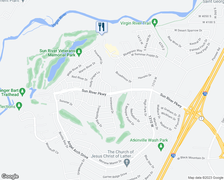 map of restaurants, bars, coffee shops, grocery stores, and more near 4553 Ironwood Drive in St. George