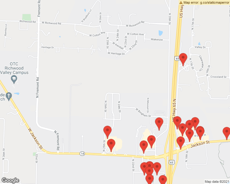 map of restaurants, bars, coffee shops, grocery stores, and more near 2207 West Parkview in Ozark