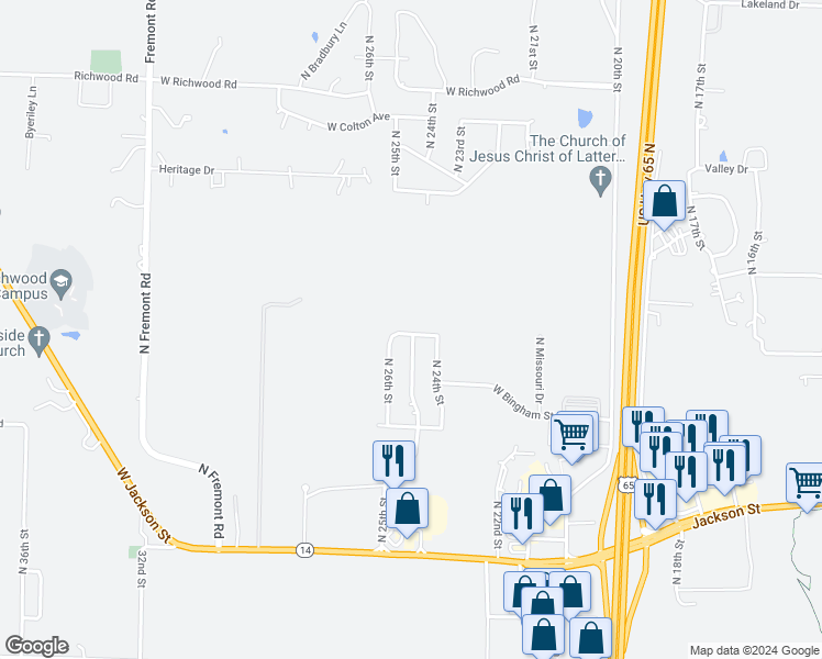 map of restaurants, bars, coffee shops, grocery stores, and more near 2303 West Parkview Avenue in Ozark