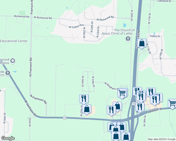 map of restaurants, bars, coffee shops, grocery stores, and more near 2301 West Parkview in Ozark