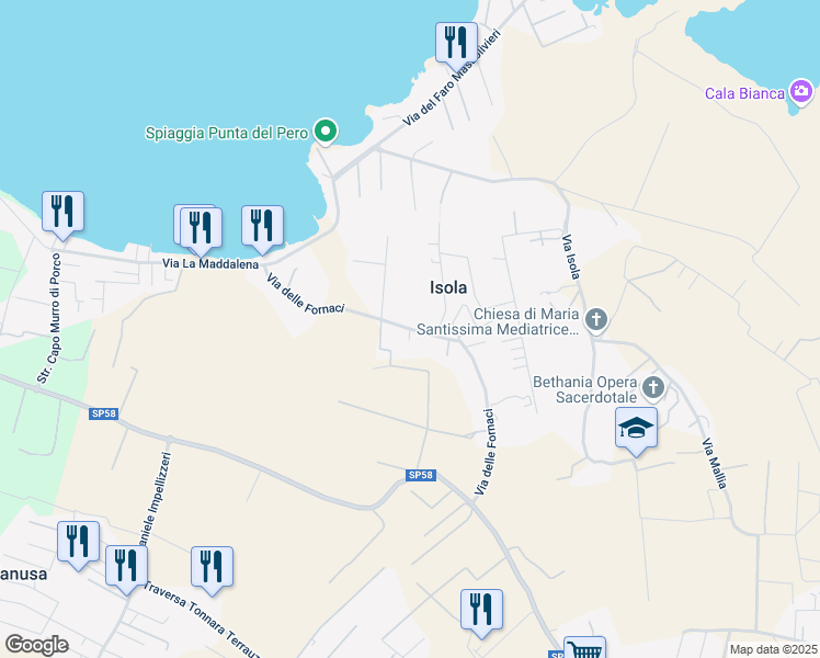 map of restaurants, bars, coffee shops, grocery stores, and more near 32 Via delle Fornaci in Isola