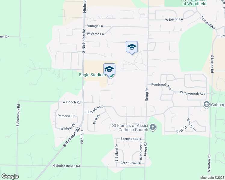 map of restaurants, bars, coffee shops, grocery stores, and more near 1237 Bluegrass Road in Nixa
