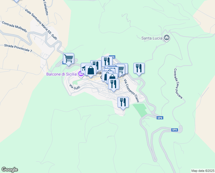 map of restaurants, bars, coffee shops, grocery stores, and more near in Chiaramonte Gulfi