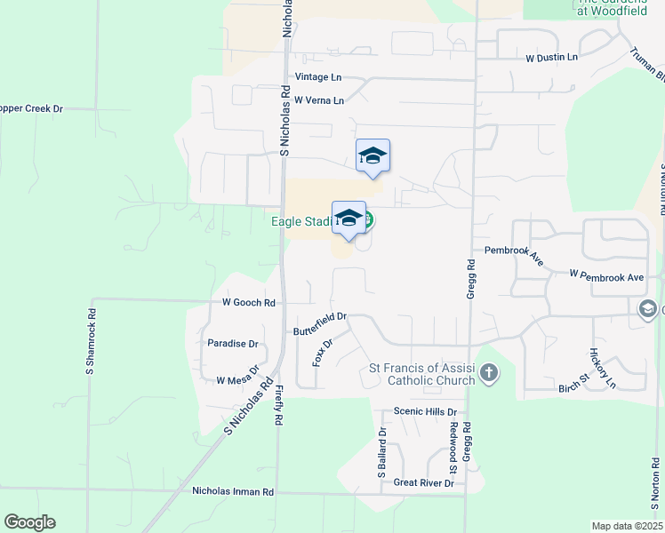 map of restaurants, bars, coffee shops, grocery stores, and more near 675 South Curtis in Nixa