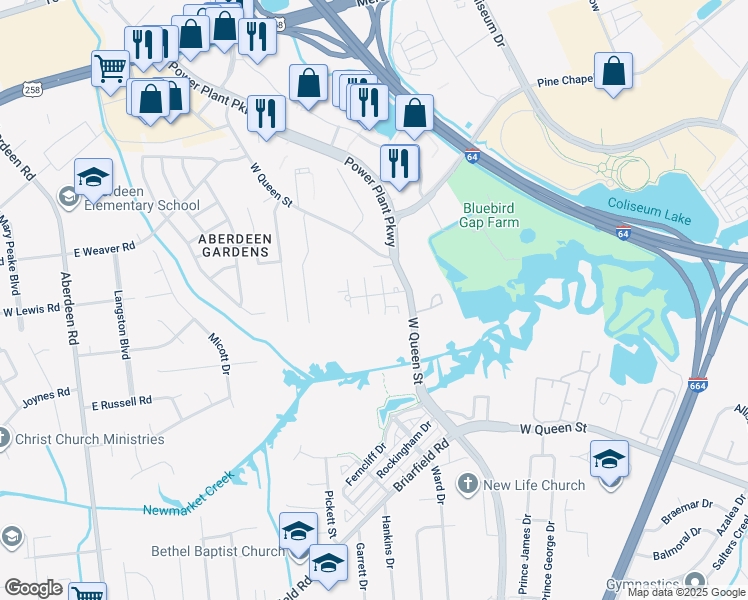 map of restaurants, bars, coffee shops, grocery stores, and more near 1005 Celia Court in Hampton