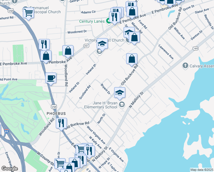 map of restaurants, bars, coffee shops, grocery stores, and more near 5 Whipple Drive in Hampton