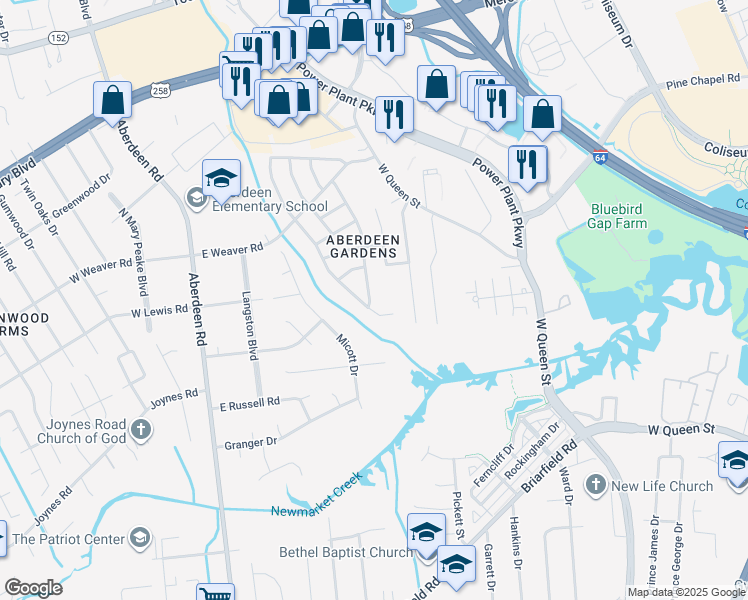 map of restaurants, bars, coffee shops, grocery stores, and more near 16 Newby Drive in Hampton