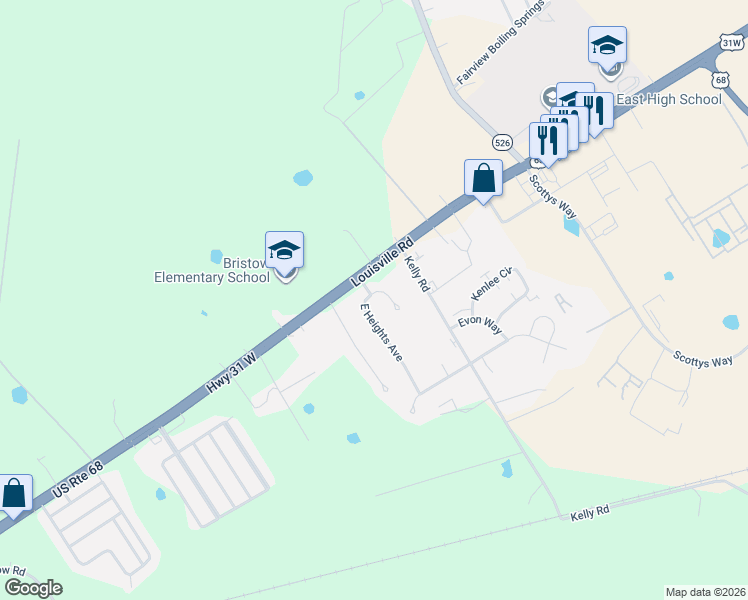 map of restaurants, bars, coffee shops, grocery stores, and more near 43 East Heights Avenue in Bowling Green