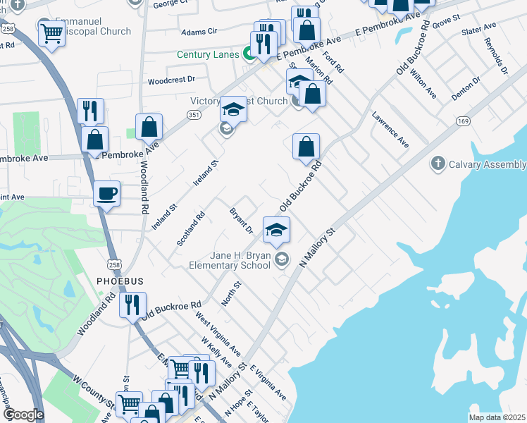 map of restaurants, bars, coffee shops, grocery stores, and more near 10 Whipple Drive in Hampton