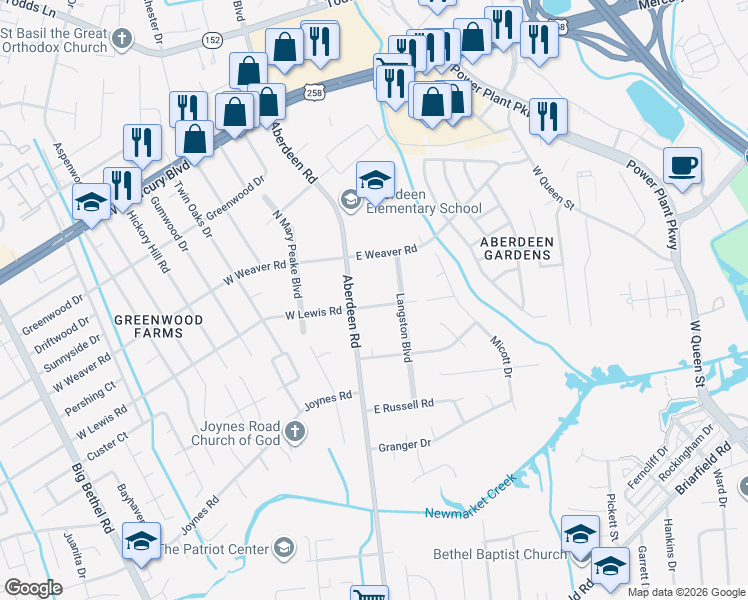 map of restaurants, bars, coffee shops, grocery stores, and more near 9 East Lewis Road in Hampton