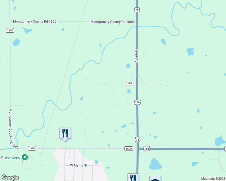 map of restaurants, bars, coffee shops, grocery stores, and more near County Road 1650 in Montgomery County