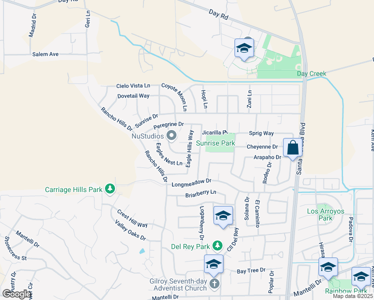 map of restaurants, bars, coffee shops, grocery stores, and more near 1415 Quail Walk Drive in Gilroy