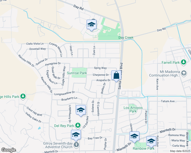 map of restaurants, bars, coffee shops, grocery stores, and more near 1142 Cheyenne Dr in Gilroy