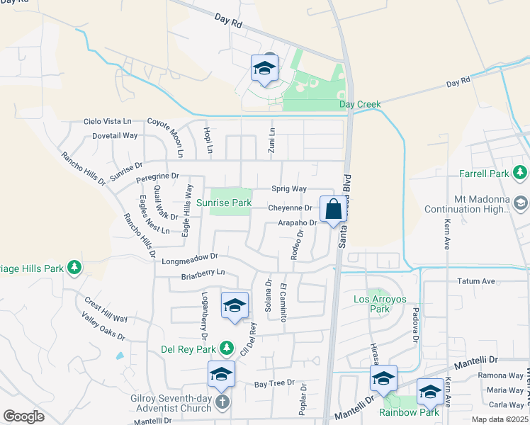 map of restaurants, bars, coffee shops, grocery stores, and more near 1142 Cheyenne Drive in Gilroy