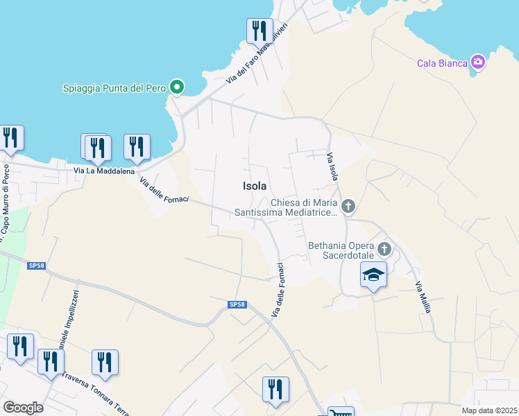 map of restaurants, bars, coffee shops, grocery stores, and more near 37 Via Giuseppe L'Innografo in Isola