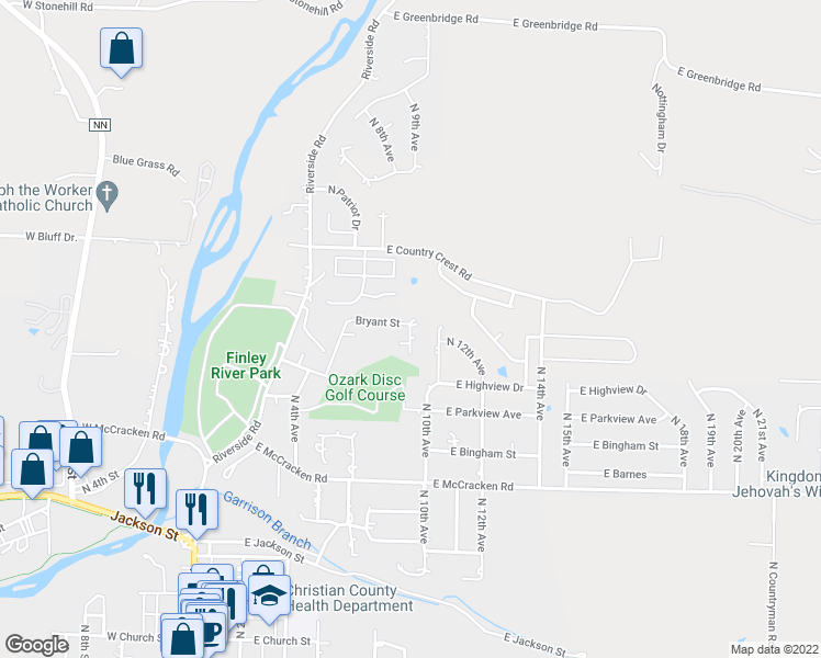 map of restaurants, bars, coffee shops, grocery stores, and more near 1218 North 9th Avenue in Ozark