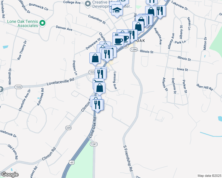 map of restaurants, bars, coffee shops, grocery stores, and more near 150 Brett Chase in Paducah