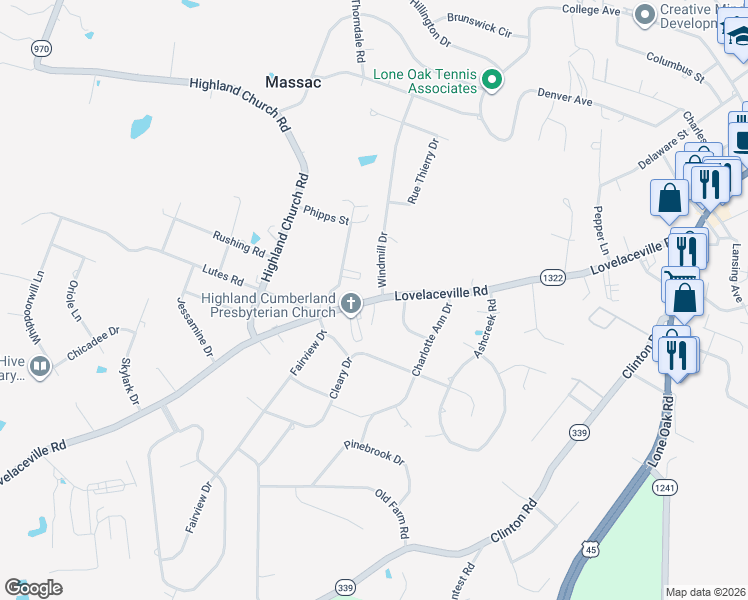 map of restaurants, bars, coffee shops, grocery stores, and more near 3920 Lovelaceville Road in Paducah