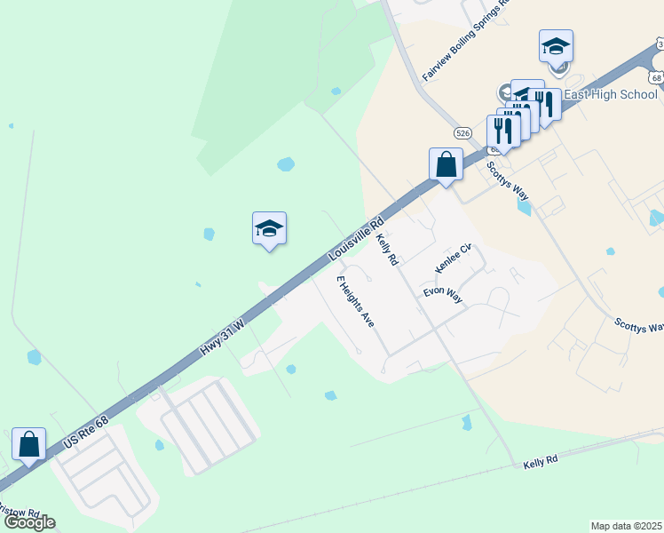 map of restaurants, bars, coffee shops, grocery stores, and more near 54 East Heights Avenue in Bowling Green