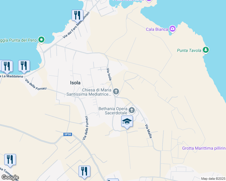 map of restaurants, bars, coffee shops, grocery stores, and more near 13 Via Isola in Isola