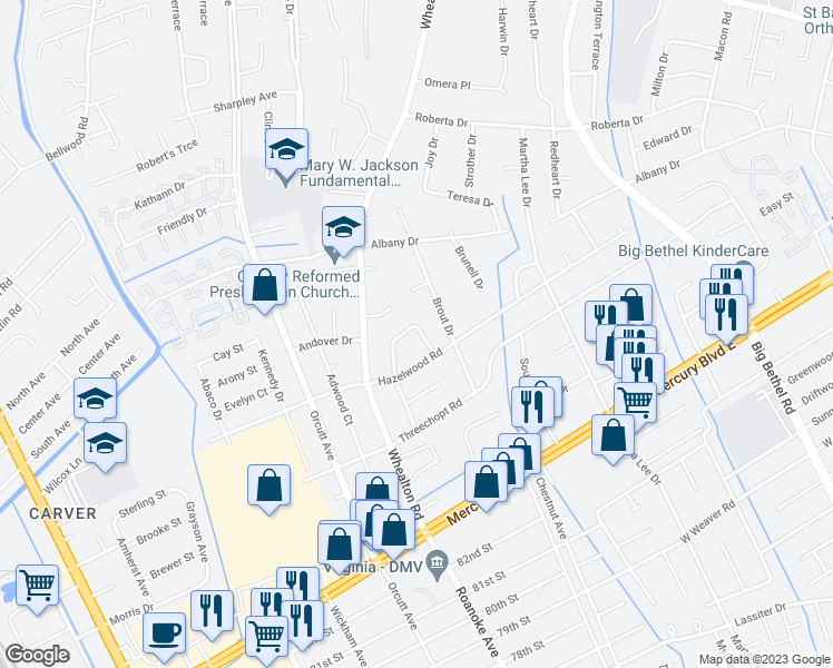 map of restaurants, bars, coffee shops, grocery stores, and more near 358 Nassau Place in Hampton