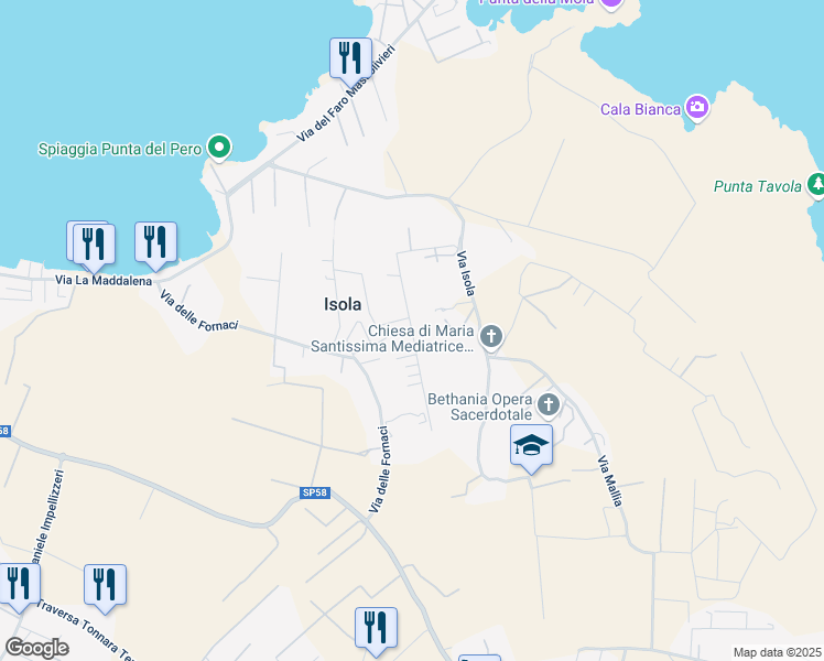 map of restaurants, bars, coffee shops, grocery stores, and more near 32 Traversa Tre Case in Provincia di Siracusa