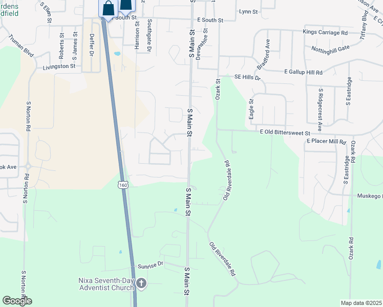 map of restaurants, bars, coffee shops, grocery stores, and more near 735 South Main Street in Nixa
