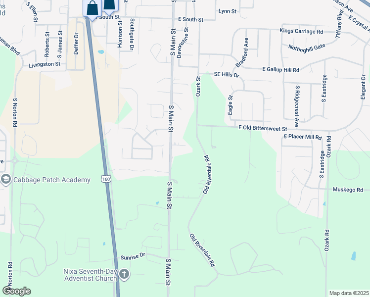 map of restaurants, bars, coffee shops, grocery stores, and more near 110 East Horseshoe Drive in Nixa