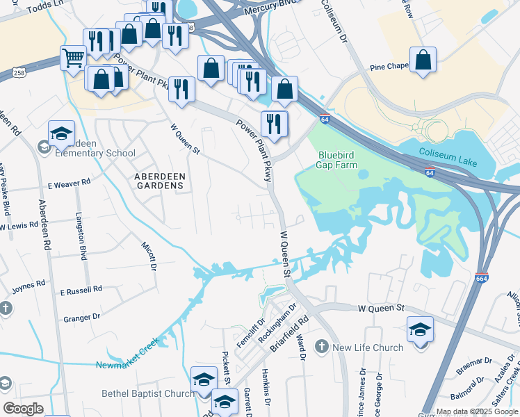 map of restaurants, bars, coffee shops, grocery stores, and more near 1625 Power Plant Parkway in Hampton