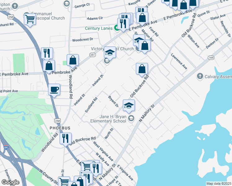 map of restaurants, bars, coffee shops, grocery stores, and more near 5 Whipple Drive in Hampton