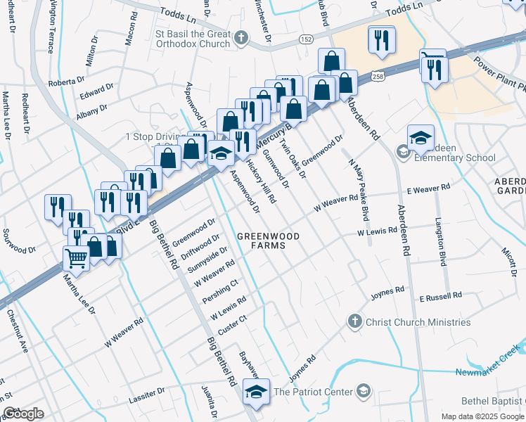 map of restaurants, bars, coffee shops, grocery stores, and more near 29 Aspenwood Drive in Hampton