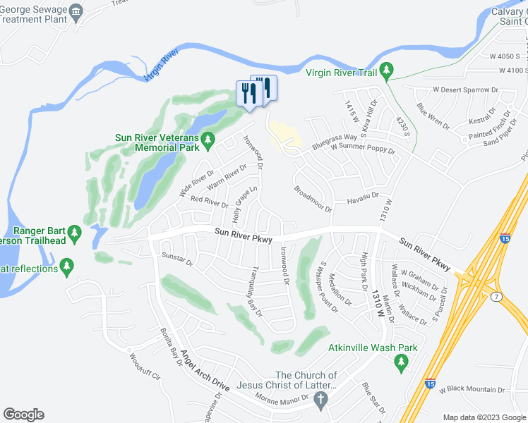 map of restaurants, bars, coffee shops, grocery stores, and more near 4491 Cold River Drive in St. George