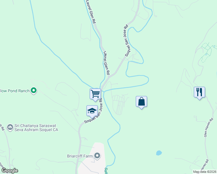 map of restaurants, bars, coffee shops, grocery stores, and more near 3364 Allred Lane in Soquel