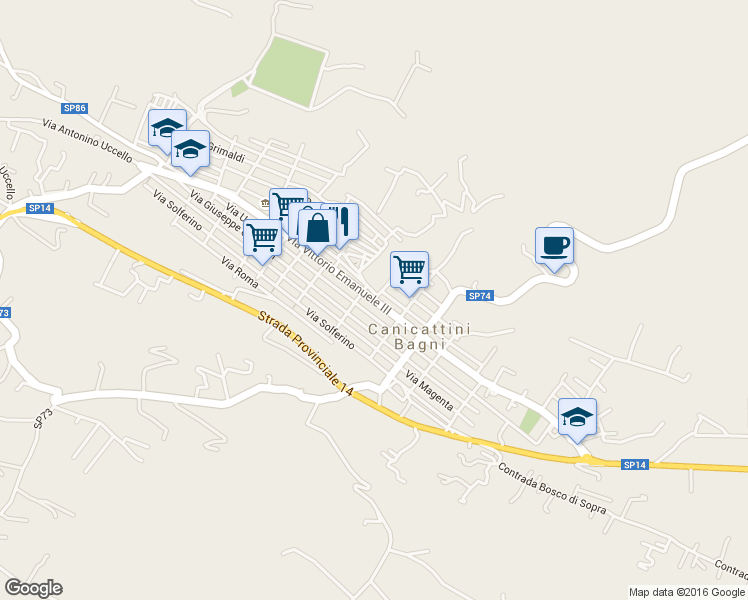 map of restaurants, bars, coffee shops, grocery stores, and more near 182 Via Regina Elena in Canicattini Bagni