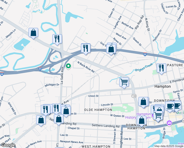 map of restaurants, bars, coffee shops, grocery stores, and more near 310 Maplewood Street in Hampton