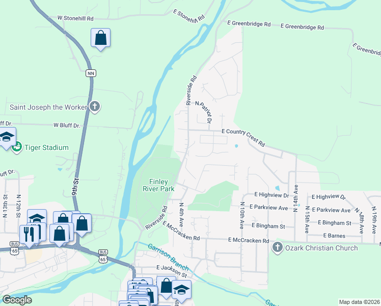 map of restaurants, bars, coffee shops, grocery stores, and more near 602 East Kimberly in Ozark